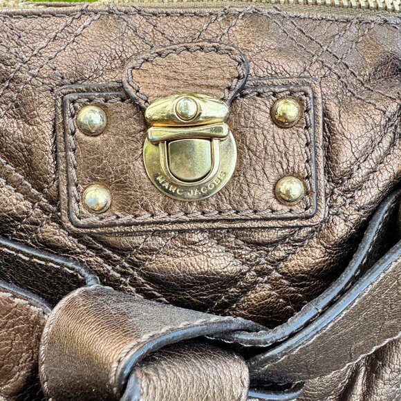 Marc Jacobs Made in Italy Quilted Bronze Metallic Leather Satchel Bag - Picture 4 of 17